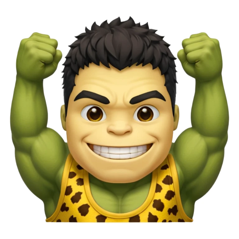 a Hulk wearing ancient animal skin cloth, half body, icon, yellow skin, spring sticker