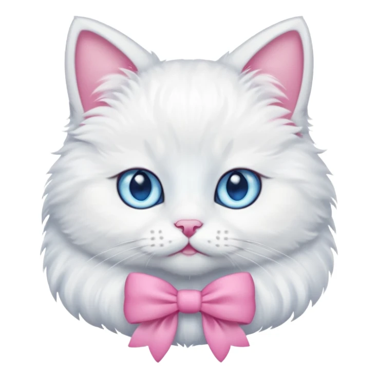 A white cat wearing a pink bow sticker