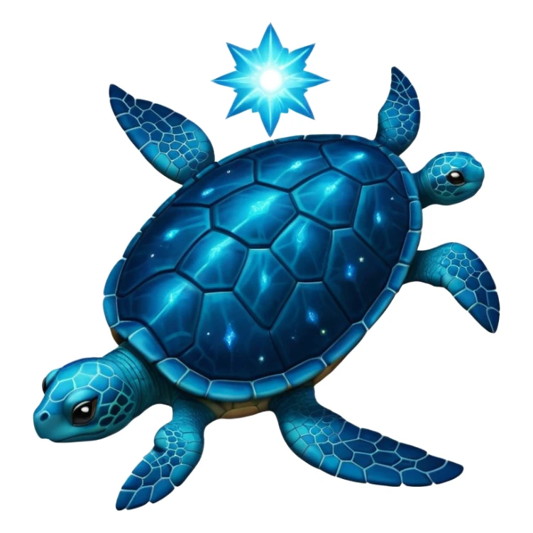 Quasar Turtle emoji – full body, large turtle with a smooth glowing shell shaped like a cosmic quasar, simple light effect in the center of the shell, no patterns, no aura, slight side angle, no background
 sticker