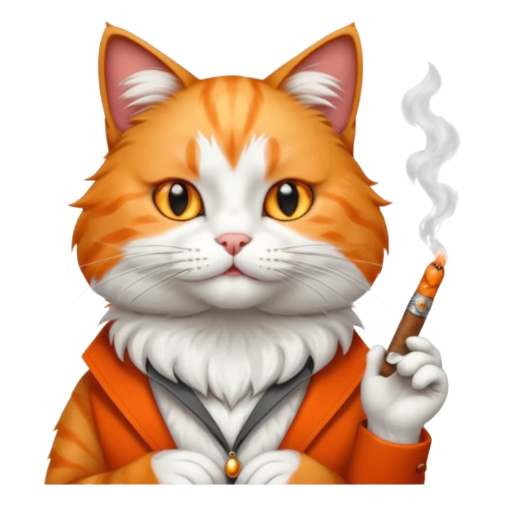 fluffy white and orange cat smoking a cigar sticker