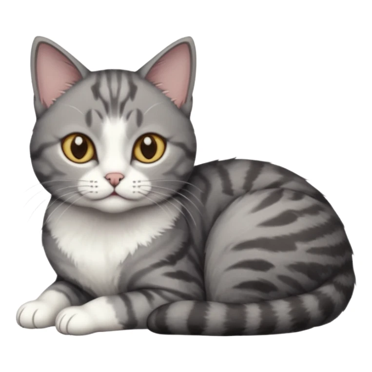 full body tiny short hair dark grey and white cat with hazel eyes lying down sticker