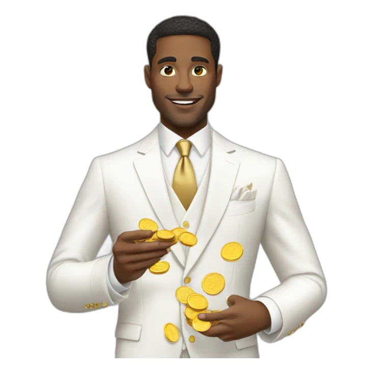 Posh-man-with-white-suit-holding-golden-coins sticker