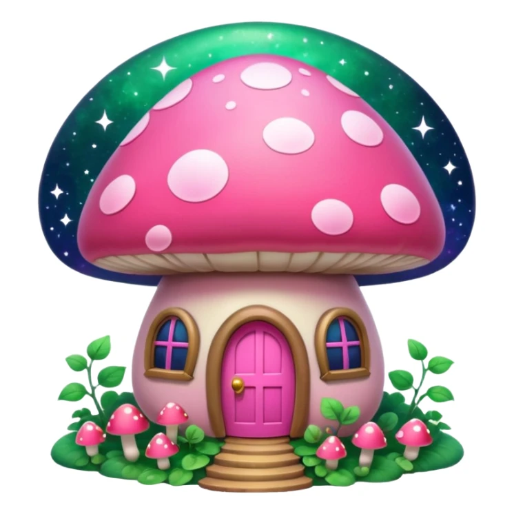 Pink girly Galaxy mushroom house covered in vines sticker