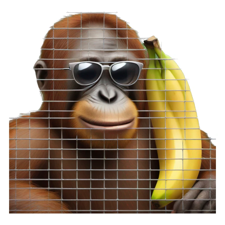 orangutan in a cage with a banana with sunglasses  sticker