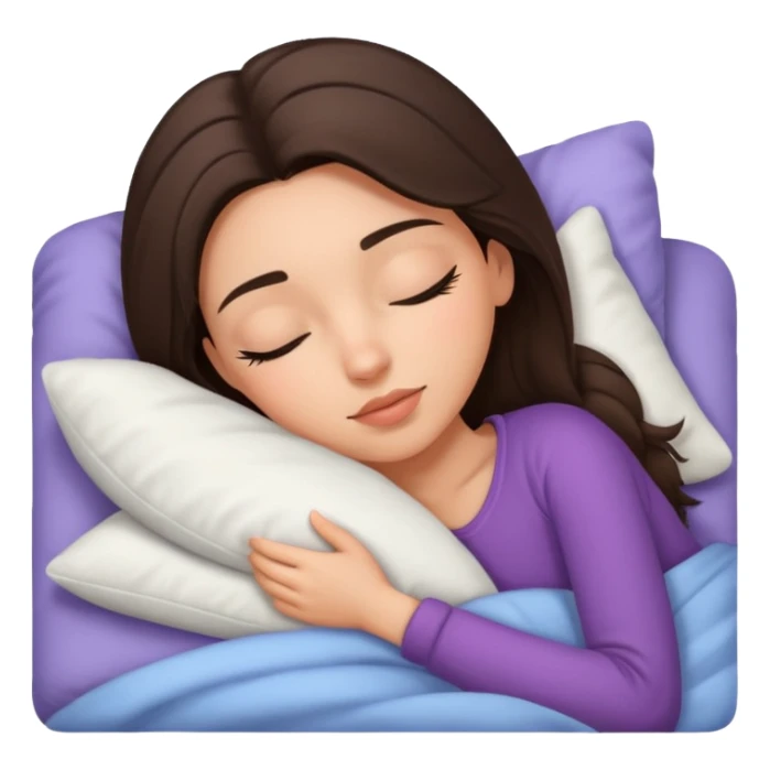 Brunette girl in Cozy bed sleeping, pretty eyelashes, light skin sticker