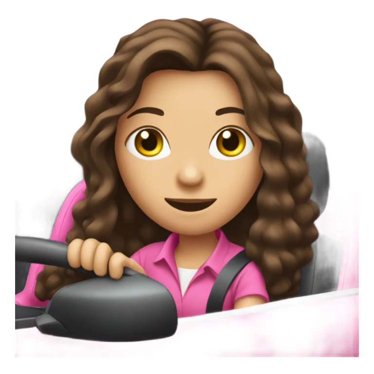 brunette-long hair girl driving pink car sticker