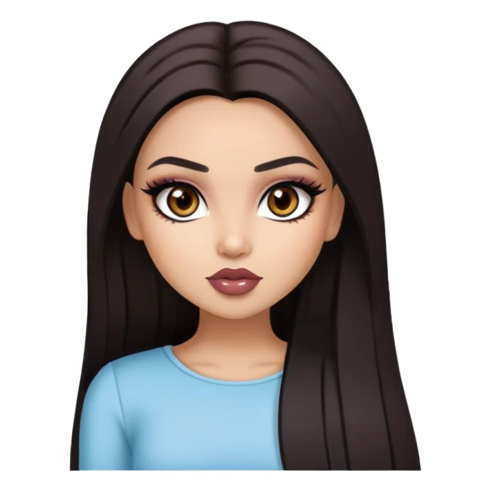 straight dark hair, dark brown eyes, pretty bratz baddie sticker