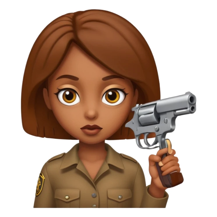 Crazy brown Girl with big eyes with one handgun i sticker