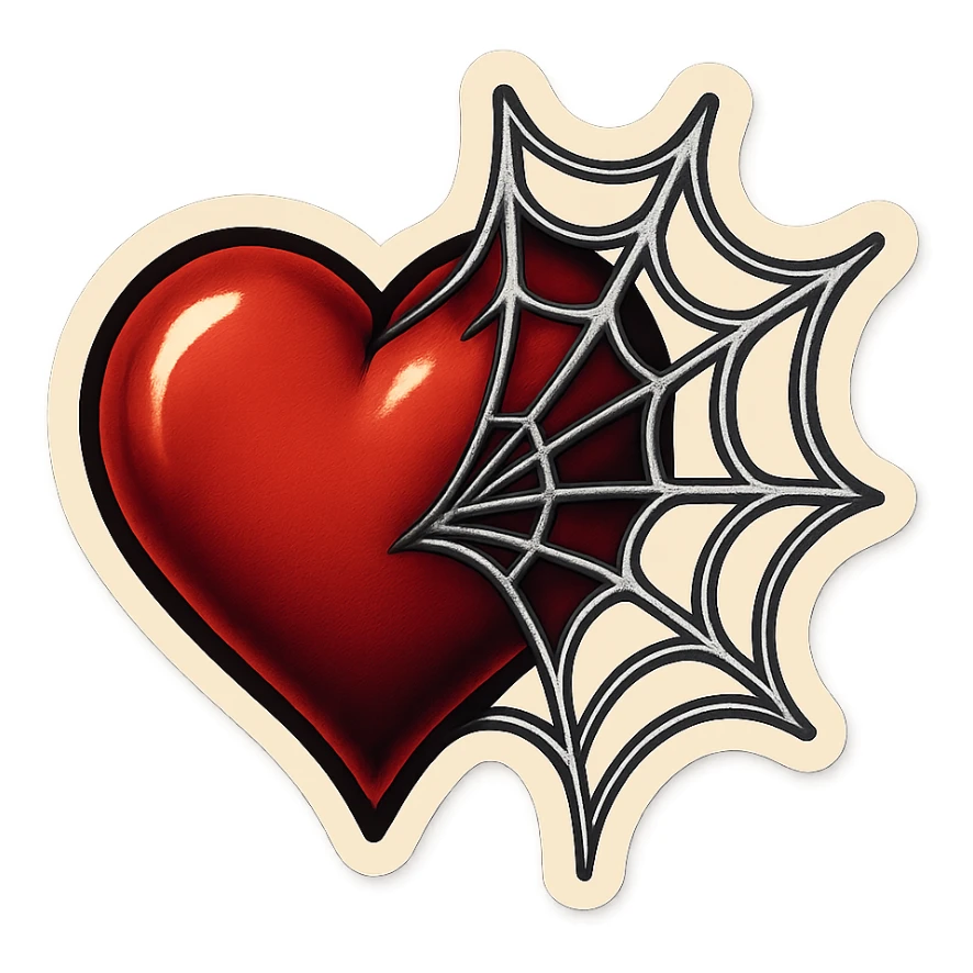 gothic heart with a spiderweb, retro stickers style sticker