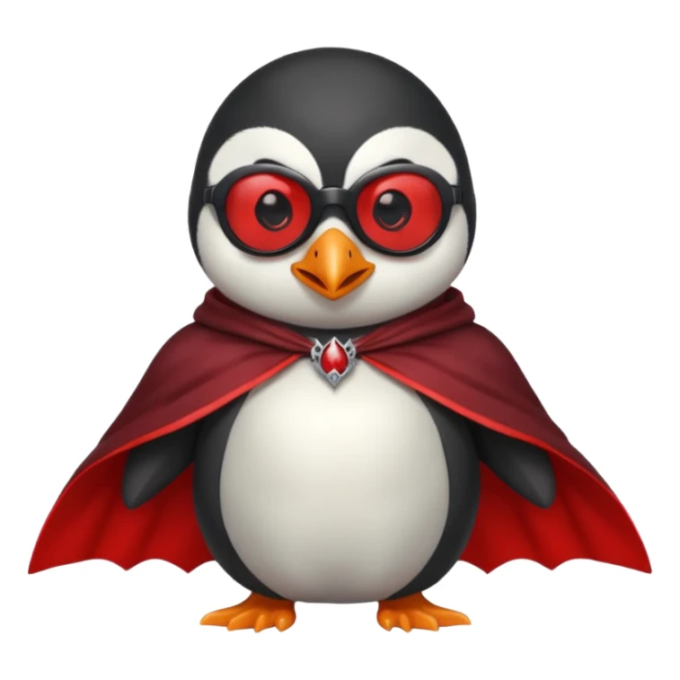 Vampire animal, penguin  in red collar cloak, red eye, fangs, sunglasses sticker