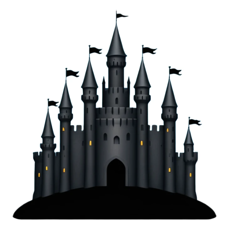 iOS emoji, minimal dark fantasy, black castle silhouette, flat sticker