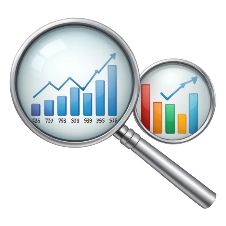magnifying glass examining price charts and graphs sticker