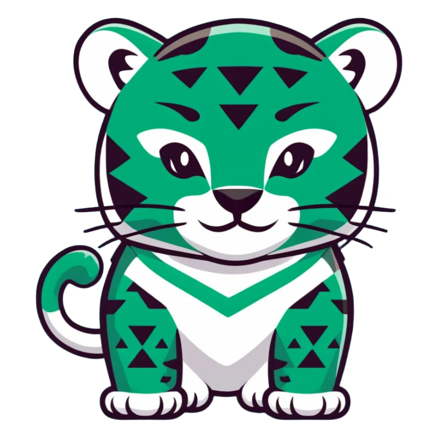 Geometric Maya style jaguar - important message, strictly white and deep dark green only, angular sharp lines sticker