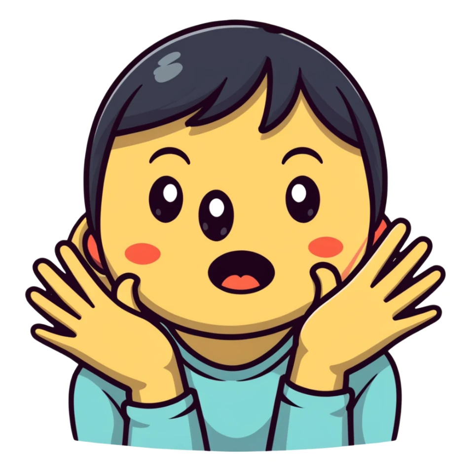 surprised face with hands on cheeks, 'what the freak' reaction sticker