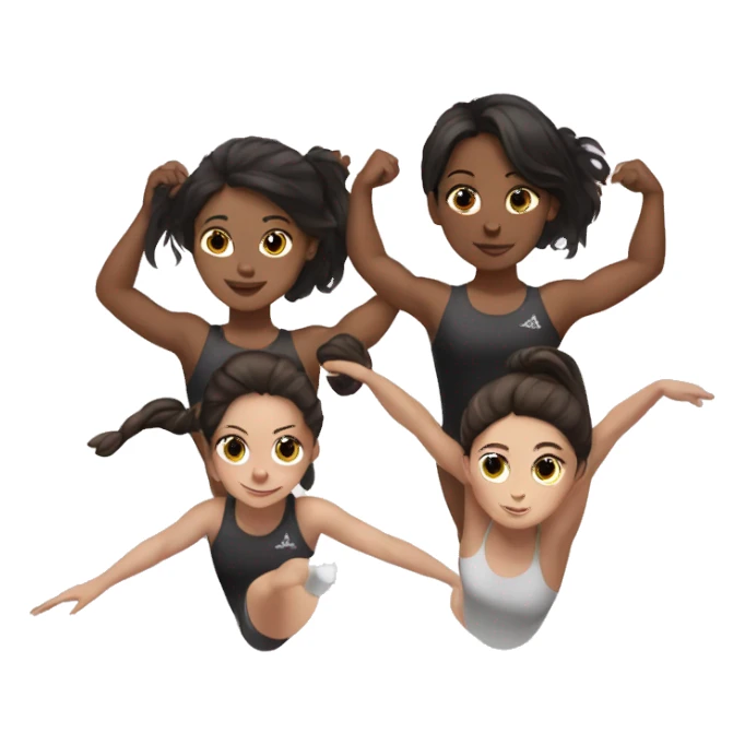 3 girls with brown and black hair doing gymnastics  sticker