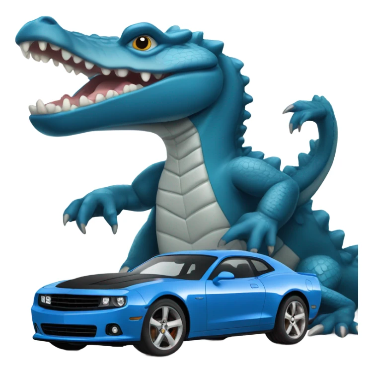 blue crocodile with an expensive muscle car sticker