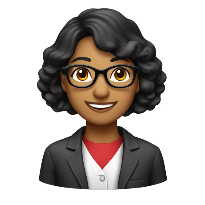 científica, morena de cabello negro ondulado recogido con una cola, con lentes, sonriente, con bata de laboratorio sticker