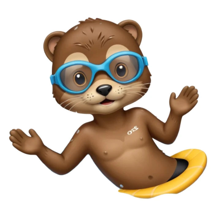 A sleek otter swimmer wearing goggles, splashing through the pool with tiny floating kickboard. sticker