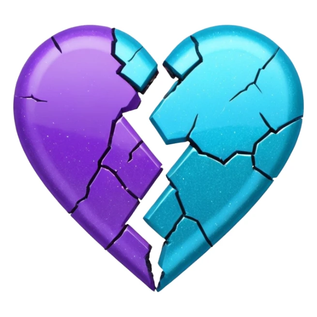 glitter cian and purple broken heart sticker