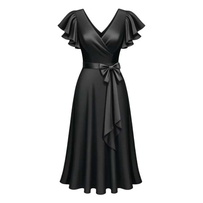 black v-neck party dress, isolated hanging, mid-length with flutter sleeves sticker