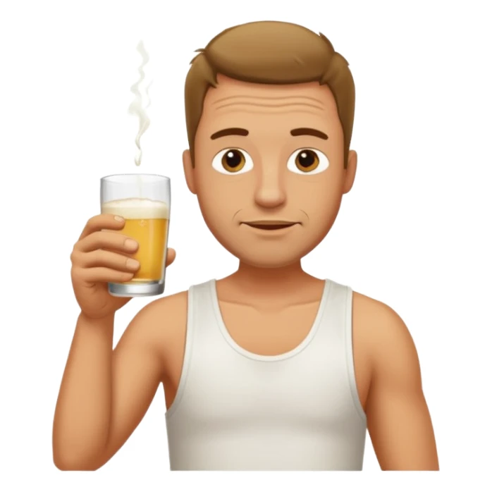 a man in a white tank top, drinking a glass of pastis, drunk sticker