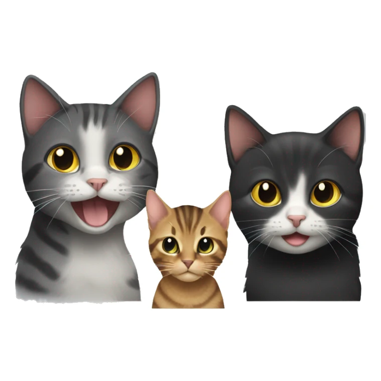 A black cat, a tabby cat and a long hair tabby cat together looking happy sticker