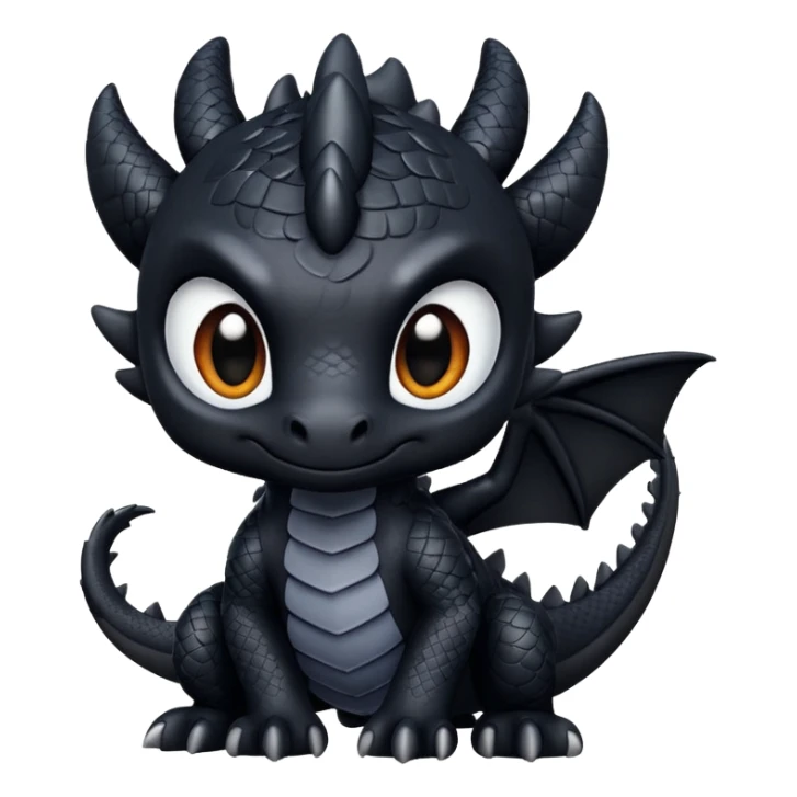 black Night Fury dragon flying with playful expression, emoji style sticker