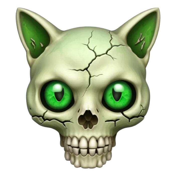 Zombie cat skull with green eyes sticker