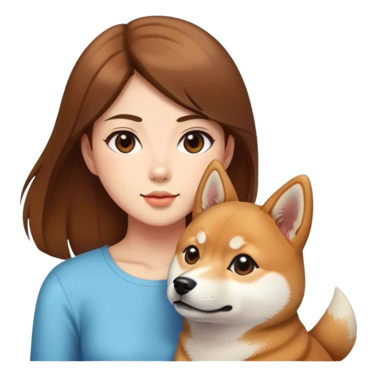 girl brown hair with is Shiba Inu sticker