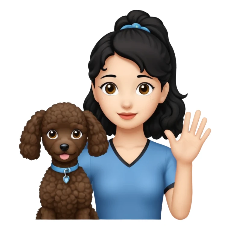 Ponytail black hair girl with brown Poodle say goodbye  sticker