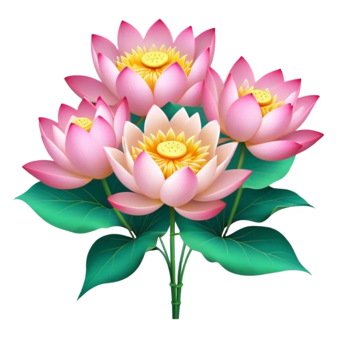 big bouquet Lotus, luxuriant, stem, leaf, bright sticker