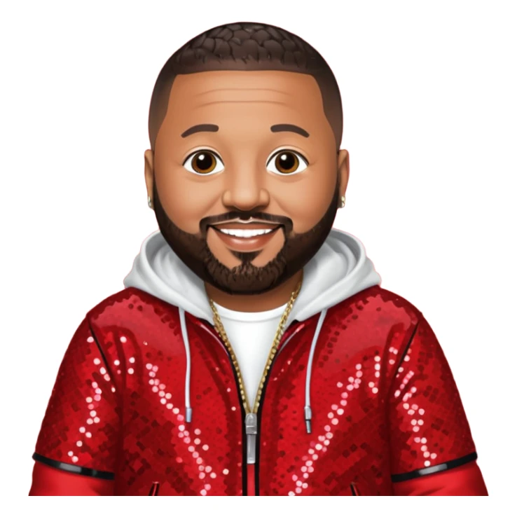 DJ Khaled with dark brown hair, red sequin outfit sticker