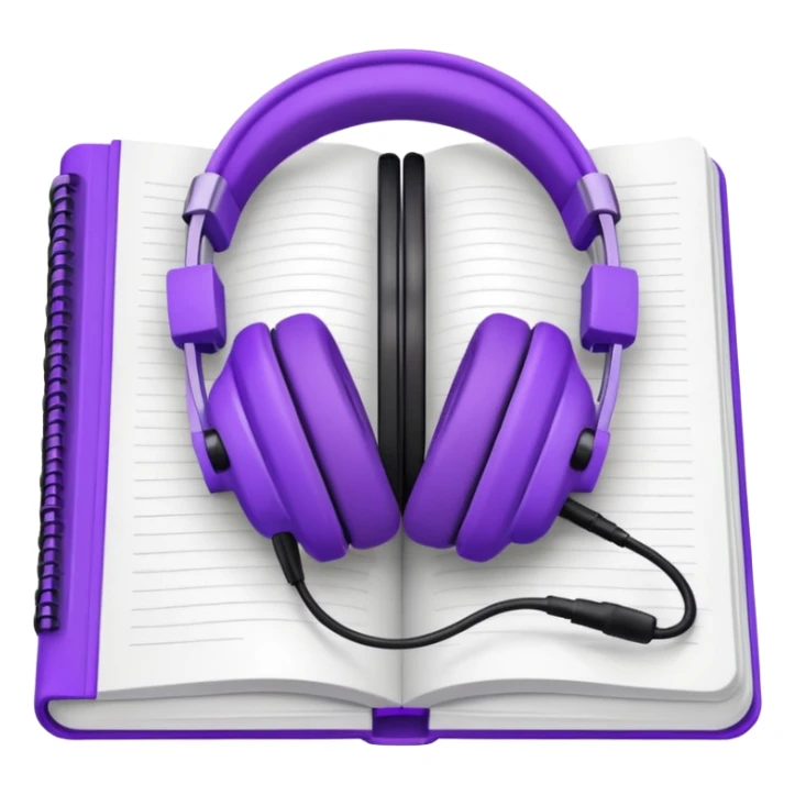 purple open journal with purple headphones on top sticker