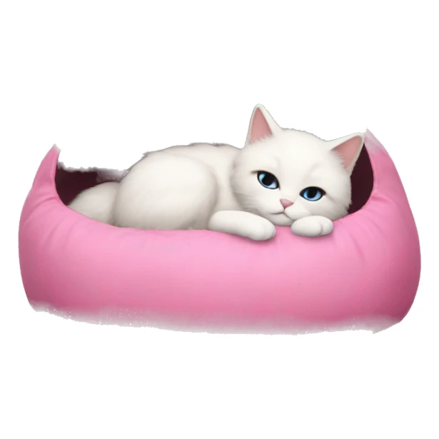 white ragdoll cat sleeping in a pink cat bed sticker
