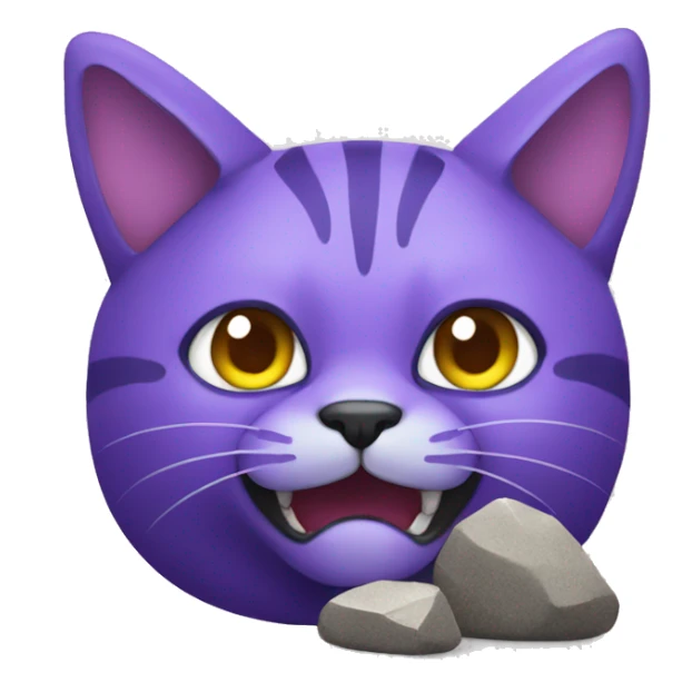purple cat with gray horns eating rocks sticker