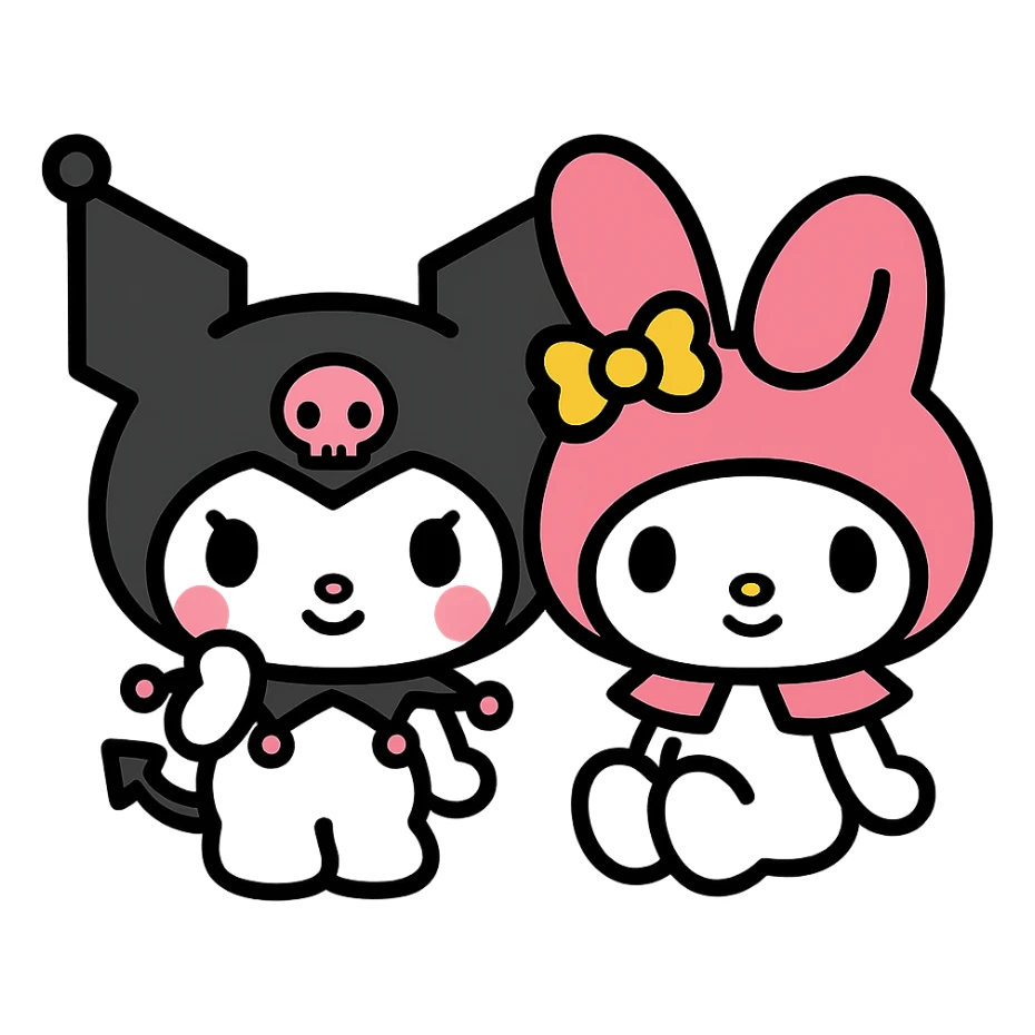 Kuromi and My Melody together, outlined, cute details sticker