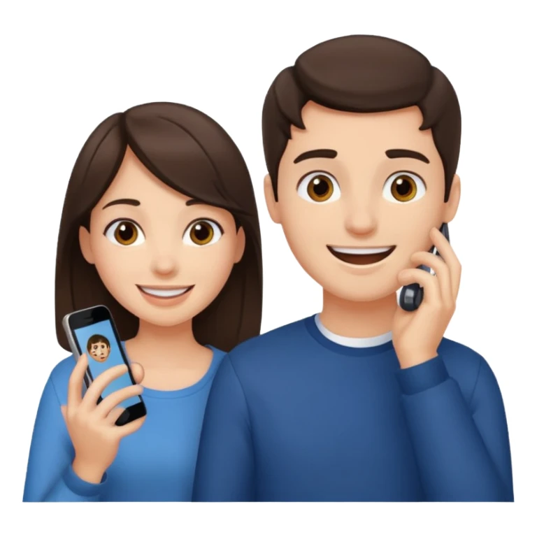 generate 2 teenagers. (one boy, one girl) brunette. calling while smiling awkwardly sticker