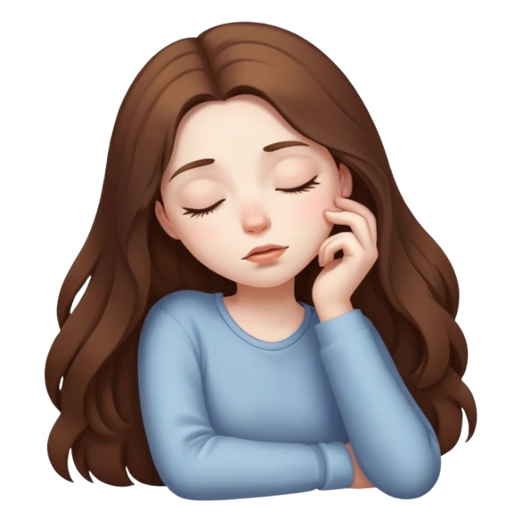 Sleepy girl, long brown hair sticker