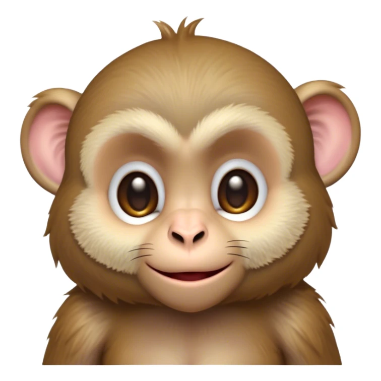 Cinematic Cute Macaque Portrait Emoji, Head tilted playfully and inquisitively, with a charmingly mischievous face accented by soft, fuzzy fur and round, sparkling eyes filled with curiosity, Simplified yet irresistibly adorable features, highly detailed, glowing with a warm, friendly glow, high shine, affectionate and lively, stylized with a touch of primate whimsy, bright and endearing, soft glowing outline, capturing the essence of a playful macaque that seems as if it could jump out of the screen into your arms! sticker