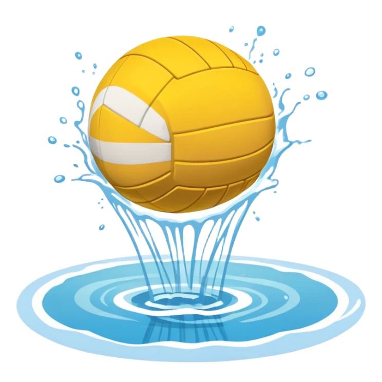 An icon featuring a yellow water polo ball floating on the water with goals in the background, inside a swimming pool. The design includes splashes and ripples, symbolizing the fast-paced action and strategy of water polo. Transparent background highlights. sticker