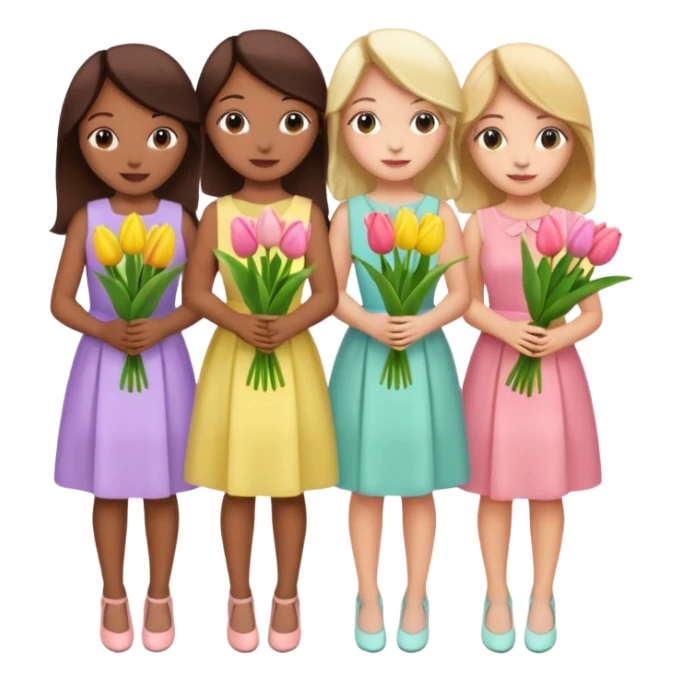 spring girly event - 5 girls wearing pastel dresses holding tulips sticker