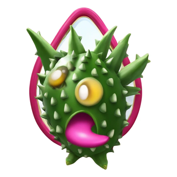 3D elegant Pitahaya with large shiny eyes 👀 Pitahaya hand holds the mirror with its reflection 🪞 sticker