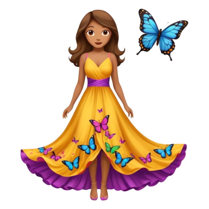 Beautiful lady in a long butterfly dress sticker