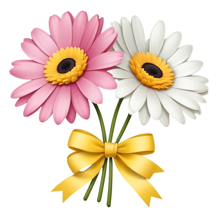 three small gerbaras tied with a ribbon. pink, white and yellow sticker