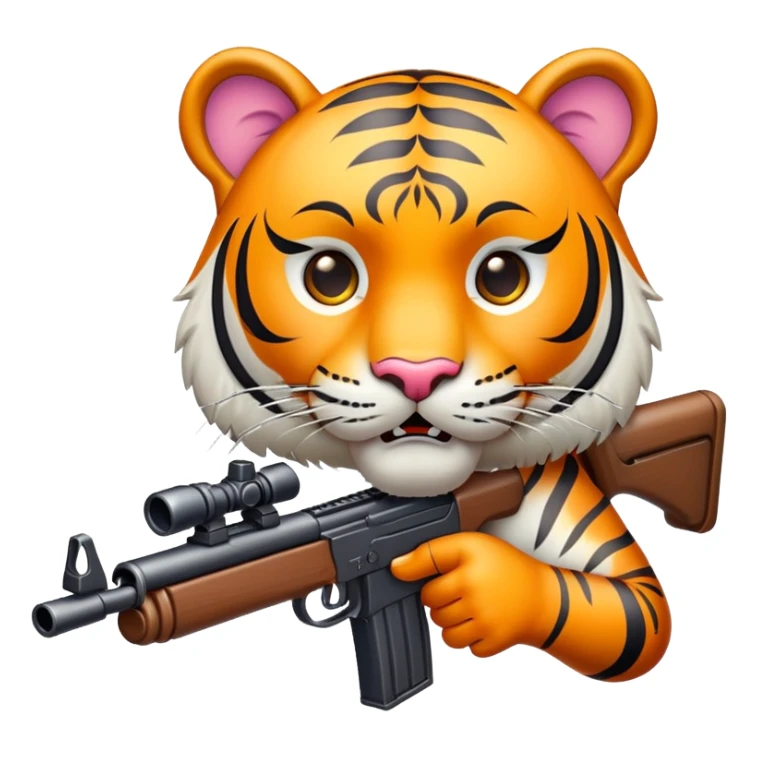 tiger face with toy rifle for action game Twitch emote sticker