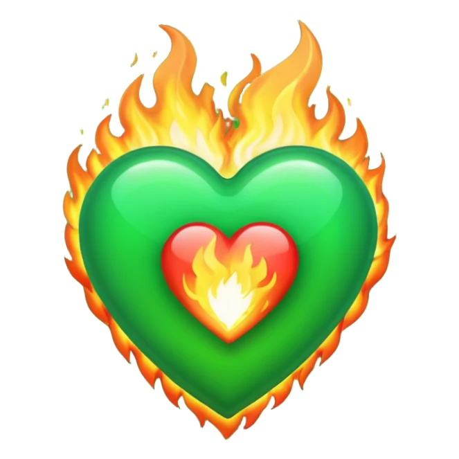 Take the classic Apple "heart on fire" emoji but make it a green heart. sticker