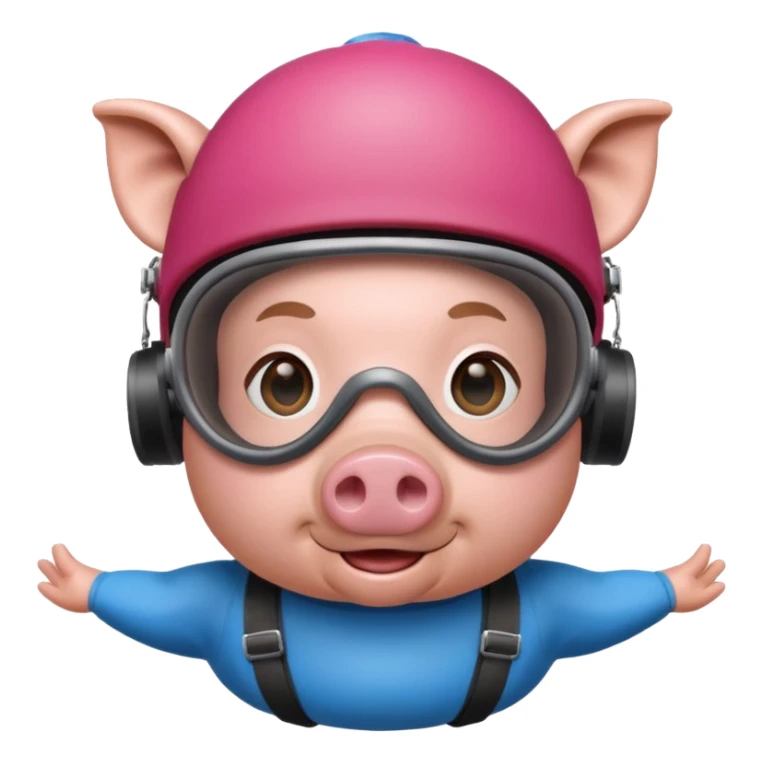 Pig head with skydiving goggles and skydiving hat. Face rippling because of the g-force sticker