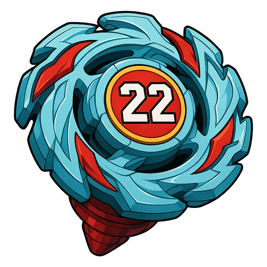 beyblade celeste y rojo con el número 22, clean and bright digital art style sticker