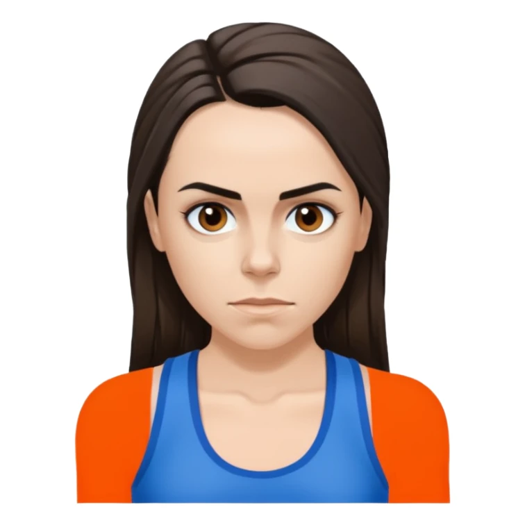 Melanie C with hazel eyes, dark brown long ponytail hair, blue tank top sticker