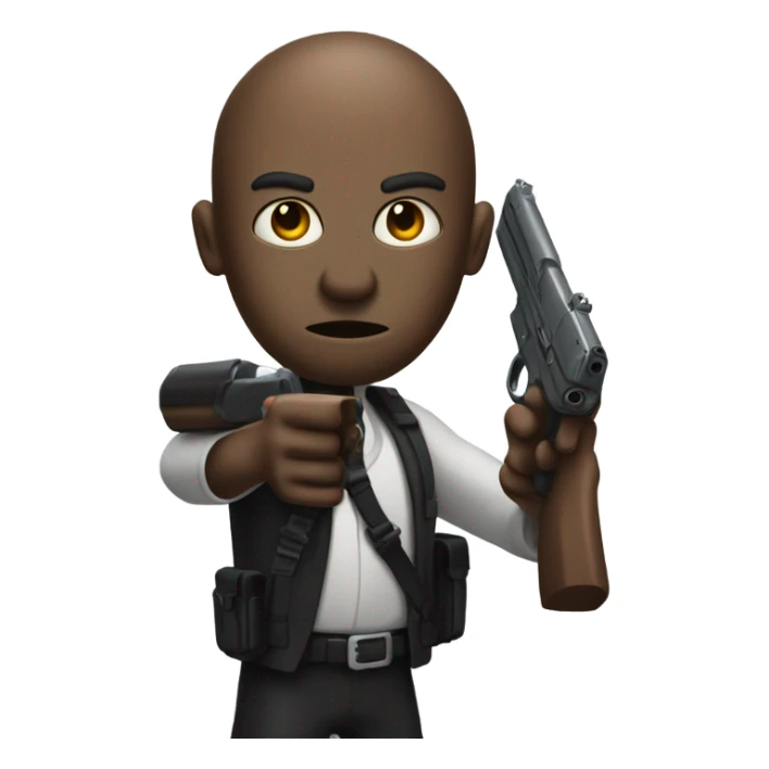 Tall Martian hitman pointing gun high at the camera sticker